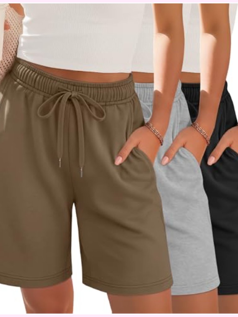 3 Pack Womens Bermuda Sweat Shorts Wide Leg Knee Length Elastic Waist